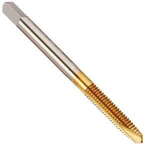 YG-1 J1 Series Vanadium Alloy HSS Spiral Pointed Tap, TiN Coated, Round Shank with Square End, Plug Chamfer, 8-32 Thread Size, H3 Tolerance