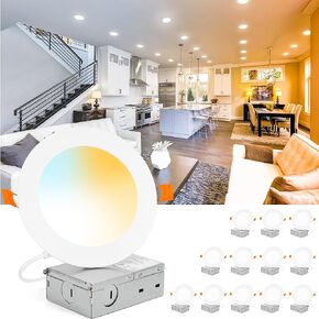Recessed Lighting 4 Inch LED Canless Ceiling Lights Fixtures 5CCT Ultra-Thin, Dimmable Recessed Light with Junction Box, 12W 110W Eqv, 2700K-5000K Selectable, ETL&FCC-12 Pack