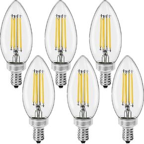 Great Eagle Lighting Corporation Candelabra B11 LED 3000K Soft White Light Bulbs 60W 500 Lumens, Dimmable, Filament E12 Candle, UL Listed, (6 Pack)
