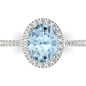Clara Pucci 2.83ct Oval Cut Solitaire with Accent Halo Natural Swiss Blue Topaz designer Modern Statement Ring Real Solid 14k White Gold