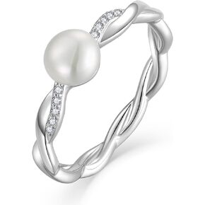 Twisted Rings for Women 925 Sterling Silver Cultured Freshwater Pearl Infinity Ring Wedding Engagement Band Jewelry Size 5-10