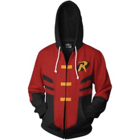 Xinxin Robin Tim Drake 3D Anime Cosplay Cardigan Zip Hoodie Unisex Adult Red