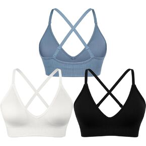 V-Neck Sports Bra for Women Strappy Criss-Cross Back Yoga Bra Medium Impact Seamless Workout Bra Tops S-XL