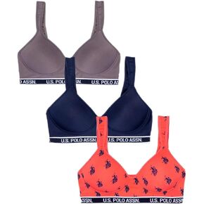 U.S. Polo Assn. Womens Bras 3-Pack - Wireless T-Shirt Bras for Women - Bras for Women No Underwire