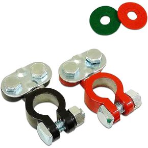 Pack-2 Car Cable Terminal Clamp Connector with Washer, Durable Metal Vehicle Wire Fastening Accessories, Universal Automotive Terminal Connector Replacements for Car SUV Truck (Silver)