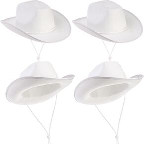 Dicunoy Pack of 4 White Cowboy Hats, Cowboy Hats for Women and Men, DIY Cowboy Hat with Neck Draw String, Western Hats for Teens, Adults, Party, Costume Play, Dress-Up, Fishing, Camping, Biking