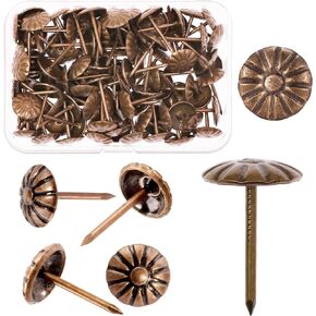 200PCS Upholstery Tacks for Decorative, Antique Brass Furniture Tacks Nails for Upholstery Decorative, 7/16 Inch Upholstery Nails for Furniture DIY Decorative, Daisy Upholstery Tacks
