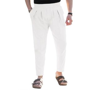 بنطلون PASLTER رجالي من القطن والكتان كاجوال بخصر مطاطي قصير لليوجا على الشاطئ مع جيوب in Kuwait