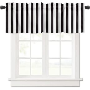 Kitchen Curtain Valance for Kitchen and Bathroom Room Darkening Rod Pocket Window Treatment Valance,Black White Stripe 1 Panel, 42 x 12 Inch
