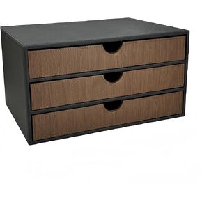 منظم مكتب جلدي مع 3 أدراج، لوازم مكتبية تنفيذية لسطح المكتب، خزانة/حامل ملفات A4، صندوق تخزين قابل للتكديس للمجوهرات/الفاتورة/الورق/المستندات/إكسسوارات ديكور المنزل للمكياج (قماش أسود) in Kuwait