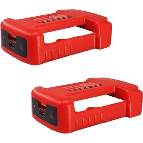 2 Pack USB Charger Adapter for Milwaukee M18 18V Battery, Battery Hanger Holder and Adapter 2-in-1, with Type C Fast Charging Port & USB Port (Adapter Only)