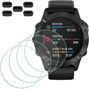 MTHGH Screen Protector for Garmin fenix 6/6 Pro/ 6 Multisport GPS Smartwatch [4 Pcs] + Anti-dust Plugs 5Pcs, Tempered Glass 9H Hardness Sensitive Touch Bubble Free Film Ultra-Thin Protective Cover