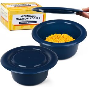 IMPRESA [2 Pack Mac and Cheese Microwave Bowls to Make Quick & Easy Meals - Macaroni Bowl w/Plastic Cover - Time Saving Pasta Cooker for Microwave Oven - Instant Ramen Ready Microwaveable Bowl
