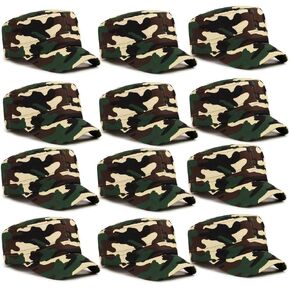 Army Party Favor Hats For Kids, 12 Pack Camo Caps, Bulk Helmet For Decorations Military Retirement