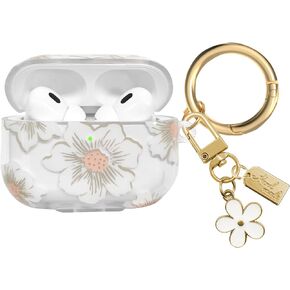 Compatible with AirPods Pro 2 Case Cover 2022, Soft TPU Case with Cute Flower Pattern for AirPods Pro 2nd/1st Generation Case with Flower Keychain and Carabiner for Girls Women (Black)