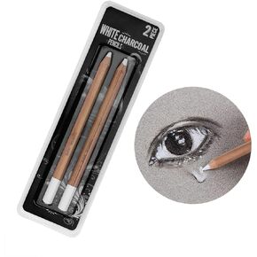 2 Pack General Sketch Pencil Charcoal White Pencils White Highlight Pen Drawing and Sketching Pencil Art Supplies Charcoal Stick Wooden White Pencils for Artist and Beginner Art Projects