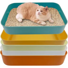 5 Pcs Small Litter Box,13.9 x 9.8 x 3 Inch Plastic Kitten Litter Pan, Low Entry Waterproof Open Cat Litter Box Travel Toilet for Small Pet Kitty Bunny Guinea Pig, Easy to Clean, Multicolor