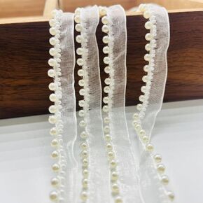 5 Yards Pearl Beaded Trim Bridal Lace Ribbon Trimming Edge Tape for Craft Sewing Wedding Dress Fabric DIY Decoration (4mm Black)
