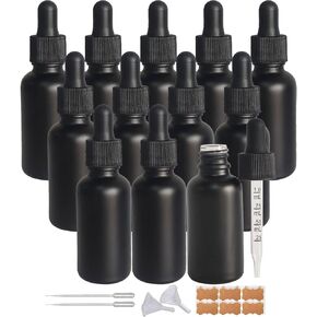 12 Pack 1oz Black Coated Glass Dropper Bottle，30ml Frosted Black Glass Bottles with Eye Droppers，for Essential Oils，Leakproof Travel Bottles, Oil Bottles for Hair