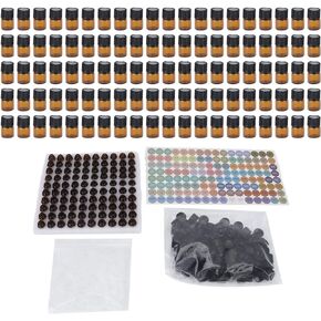 Sonew 100Pcs 3ml Mini Size Essential Oil Bottles, Waterproof and Leakproof Dropper Bottles Odorless Amber Glass Bottles for Essential Oils
