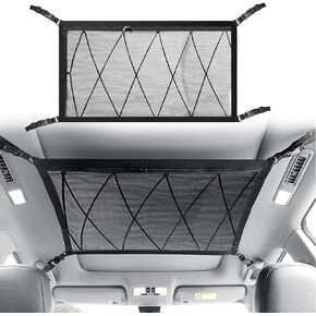 Car Ceiling Cargo Net Pocket, 31.5"x21.6" Car Ceiling Cargo Net Pocket Storage Net, Adjustable Double-Layer Mesh Car Roof Storage Organizer, Travel Long Road Trip Camping Interior Accessories