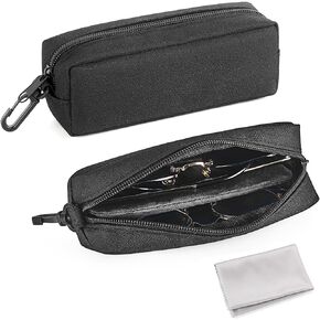 Mkono Double Glasses Case Soft Eyeglass Case Sunglasses Travel Case Organizer Portable Reading Glass Pouch Bag with Clip Zipper and Cleaning Cloth for Women Men