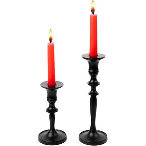 Black Matte Metal Candle Holders for Taper Candlestick Set of 2 8" & 5.5" Tall by Rely+ - Decoration for Home Table Centerpiece, Wedding, Parties, Dinners, Christmas, Halloween, Thanksgiving, Easter