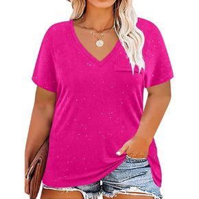 RITERA Plus Size Tops For Women Oversized Summer Basic V Neck Short Sleeve Henley Shirt Casual Tunic Shirts XL-5XL