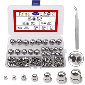 143Pcs 304 Stainless Steel Acorn Dome Cap Head Hex Nuts Assortment Kit, M3 M4 M5 M6 M8 M10 M12