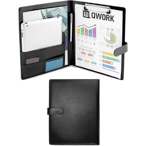 QWORK A4 Clipboard Folder Magnetic Closure Conference, 2 Pack Document Organizer with 4 Compartments and 1 Clip, Ideal for Business Conference Meetings