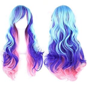 IMISSU 26'' Long Curly Natural Hair Cosplay Wig with Bangs Colorful Halloween Costume Party Wigs for Women (Black Red)