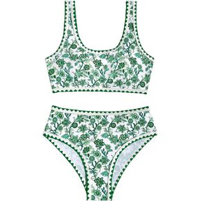 المرأة 2 قطعة الأزهار طباعة مجموعة البكيني Y2K Tankini مجموعة بوهو عالية الخصر ملابس السباحة التغطية الكاملة ثوب السباحة بحر