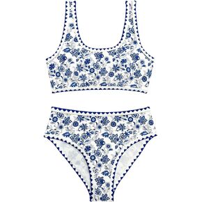 Women's 2 Piece Floral Print Bikini Set Y2K Tankini Set Boho High Waist Swimsuit Full Coverage Bathing Suit Beachwear
