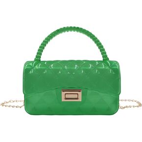 Fashion Candy Color Jelly Crossbody Bag for Women Girls Transparent Satchel Shoulder Handbag with Beaded Top Handle