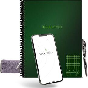 Rocketbook Matrix Smart Reusable Graph Notebook | Eco-friendly, Digitally Connected Isometric Notebook | infinity Black, Letter Size (8.5" x 11") with Pen, Cloth, and App Included