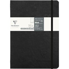 Clairefontaine - Ref 793431C - Age Bag Thread-Bound Notebook (192 Pages) - A5 Size, Dot Rulings, 90gsm Brushed Vellum Paper, Elastic Closure - Black Cover