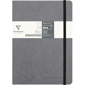 Clairefontaine - Ref 793431C - Age Bag Thread-Bound Notebook (192 Pages) - A5 Size, Dot Rulings, 90gsm Brushed Vellum Paper, Elastic Closure - Black Cover