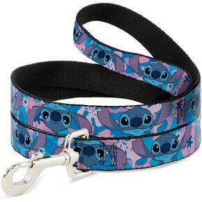 Disney Pet Leash, Dog Leash, Lilo and Stitch Stitch Flip Expressions Close Up Blues Pinks, 4 Feet Long 0.5 Inch Wide