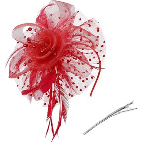Women Fascinators Tea Party Hats Flower Feather Mesh Derby Hat Headband Kentucky Derby Hats for Women with Clip Wedding
