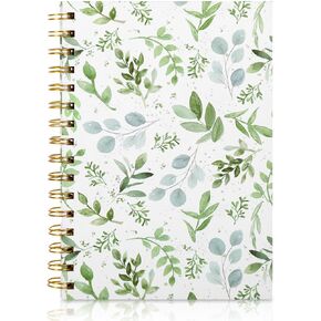 Greenery Spiral Journal Notebook 80 Sheets A5 Watercolor Eucalyptus Leaves College Ruled Notebook Strong Twin-Wire Binding with Premium Paper for School Office Home Gifts
