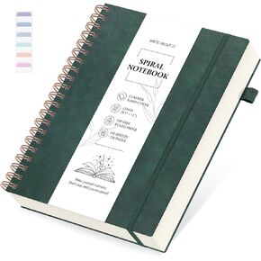 Spiral Notebook 8.5" x 11", A4 Large Notebooks College Ruled with Removable Dividers, 320 Pages 100GSM Hardcover Leather Lined Journals for Writing Work, Spiral Bound Journaling for Women Men (Green)