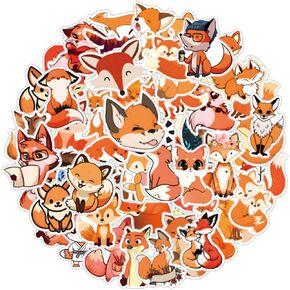 60 Pcs Cute Fox Stickers Vinyl Waterproof Stickers Cartoon Animal Decorative Sticker for Water Bottles Laptop Luggage Car Bike Phone Case