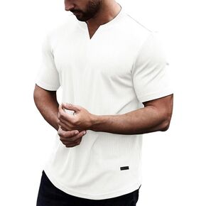 JMIERR Mens Muscle Slim T Shirt V-Neck Longline Henley Shirt Gym Workout Athletic Ribbed Tee Shirts