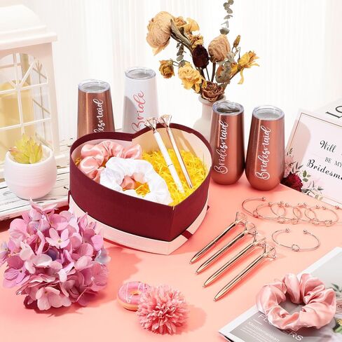 Sabary 34 Pcs Bridesmaids Proposal Gift Set Include 5 Bridesmaids Proposal Box 6 Bridesmaids Wine Tumblers 6 Love Knot Bracelets 6 Diamond Pen 5 Bridesmaid Card with 6 Hair Ties (Blue,Stylish) in Saudi Arabia