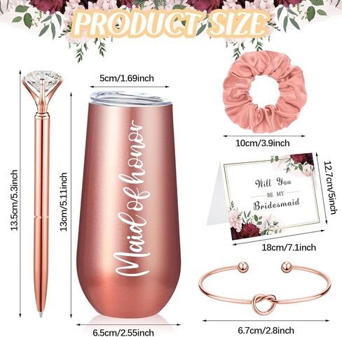 Sabary 34 Pcs Bridesmaids Proposal Gift Set Include 5 Bridesmaids Proposal Box 6 Bridesmaids Wine Tumblers 6 Love Knot Bracelets 6 Diamond Pen 5 Bridesmaid Card with 6 Hair Ties (Blue,Stylish) in Saudi Arabia