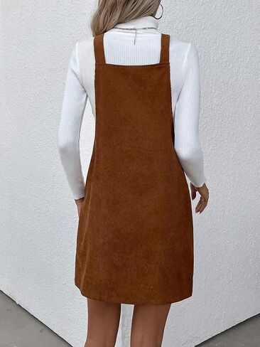OYOANGLE Women's Sleeveless Button Front Straps A Line Pinafore Overall Short Dress with Pockets in Saudi Arabia
