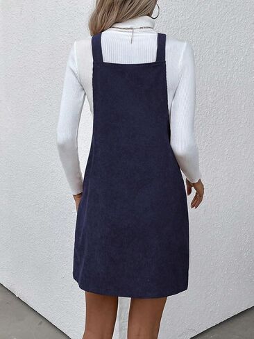 OYOANGLE Women's Sleeveless Button Front Straps A Line Pinafore Overall Short Dress with Pockets in Saudi Arabia