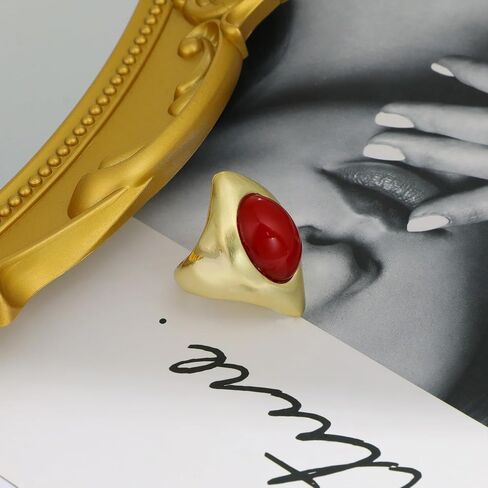 Gold Chunky Rings for Women, Vintage Stone Statement Band Rings Metal Rings Cocktail Costume Jewelry Gifts for Her in Saudi Arabia