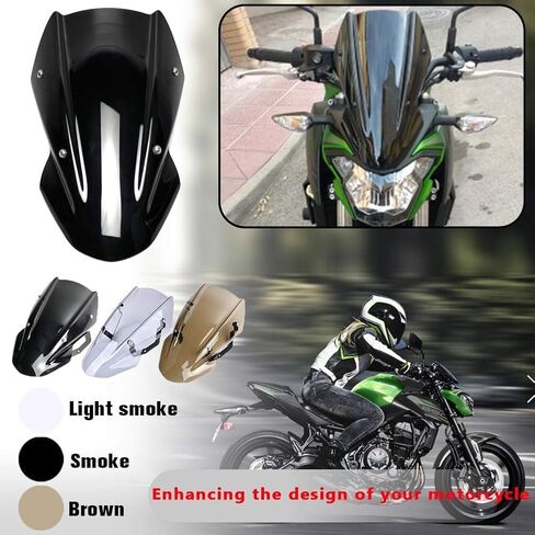Motorcycle Double Bubble Windscreen Windshield Compatible with K-awasaki Z650 Z-650 Z 650 2017 2018 2019 Wind Deflector with Mounting Bracket Accessories (Black) in Saudi Arabia