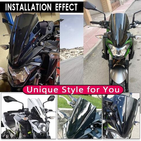 Motorcycle Double Bubble Windscreen Windshield Compatible with K-awasaki Z650 Z-650 Z 650 2017 2018 2019 Wind Deflector with Mounting Bracket Accessories (Black) in Saudi Arabia